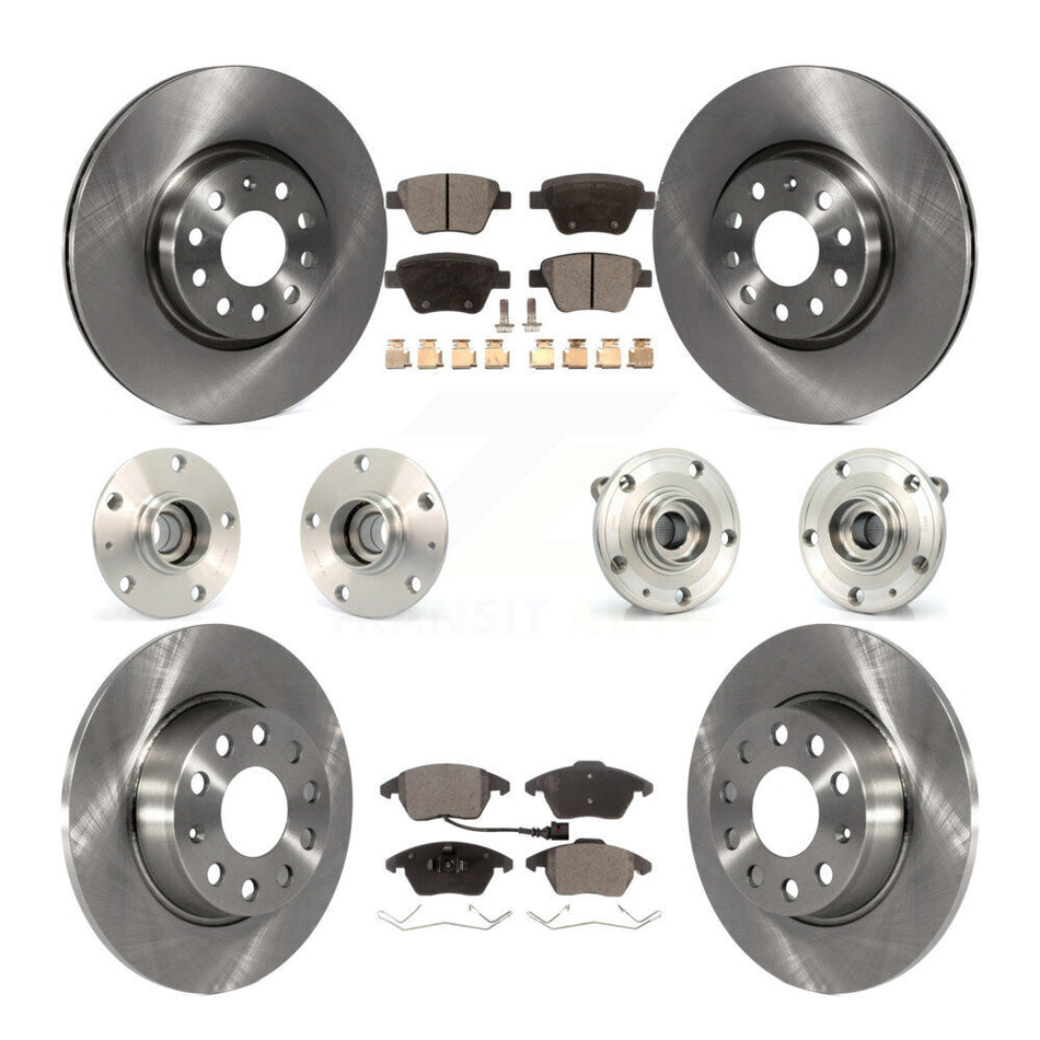 Front Rear Hub Bearings Assembly Disc Brake Rotors And Ceramic Pads Kit (10Pc) For Volkswagen GTI With 30mm bearing KBB-110306