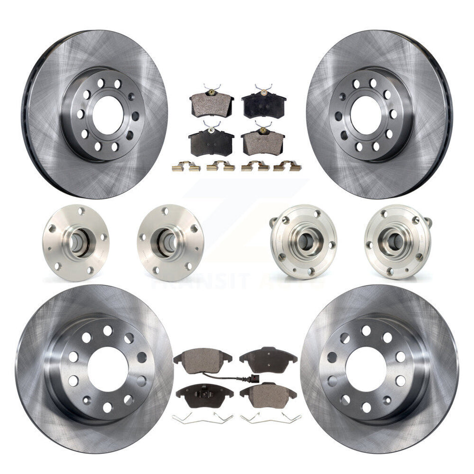 Front Rear Hub Bearings Assembly Disc Brake Rotors And Ceramic Pads Kit (10Pc) For 2014 Volkswagen Beetle Base Highline Comfortline with 2.5L With 253mm Diameter Rotor KBB-110310
