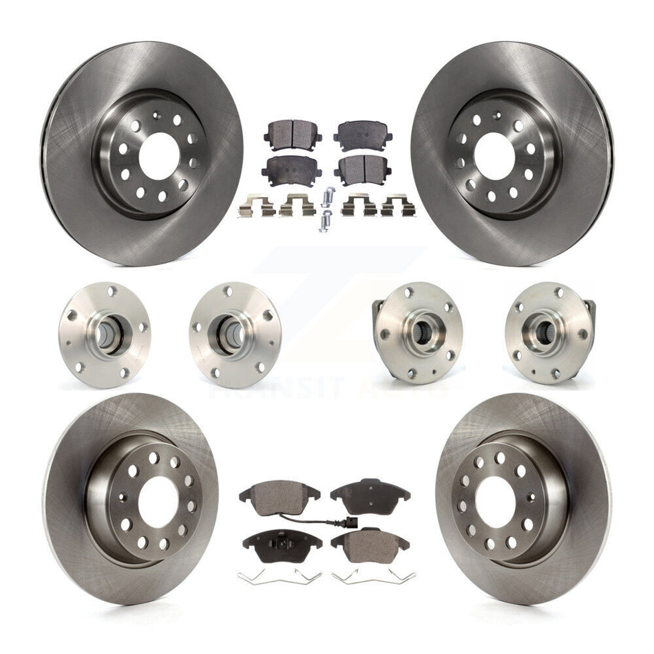 Front Rear Hub Bearings Assembly Disc Brake Rotors And Ceramic Pads Kit (10Pc) For Volkswagen GTI Audi A3 KBB-110314