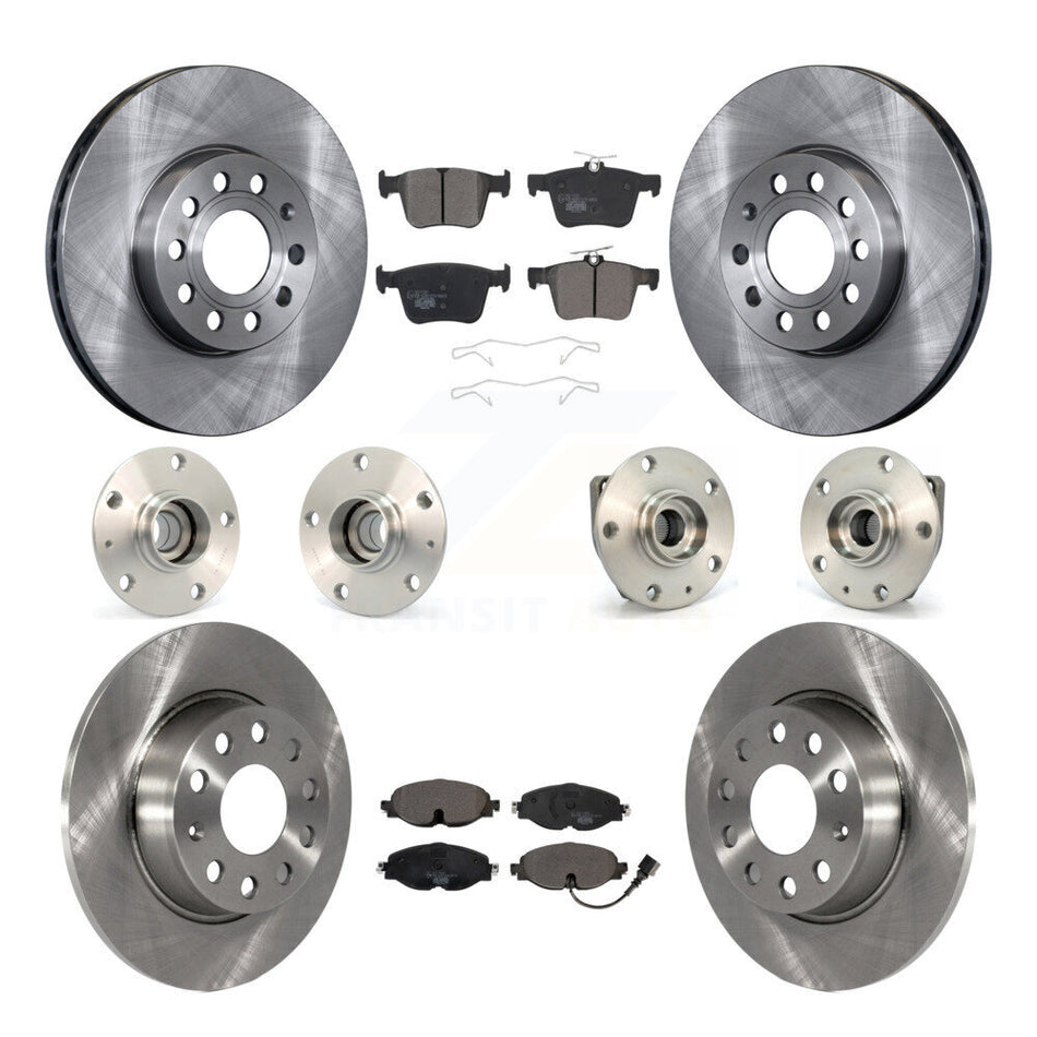 Front Rear Hub Bearings Assembly Disc Brake Rotors And Ceramic Pads Kit (10Pc) For 2015-2019 Volkswagen e-Golf KBB-110318