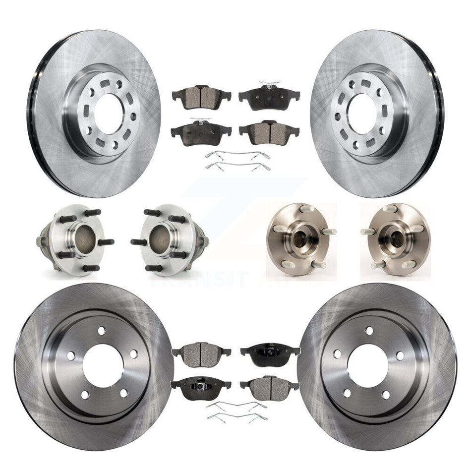 Front Rear Hub Bearings Assembly Disc Brake Rotors And Ceramic Pads Kit (10Pc) For Mazda 3 2.3L with 4-Wheel ABS KBB-110321