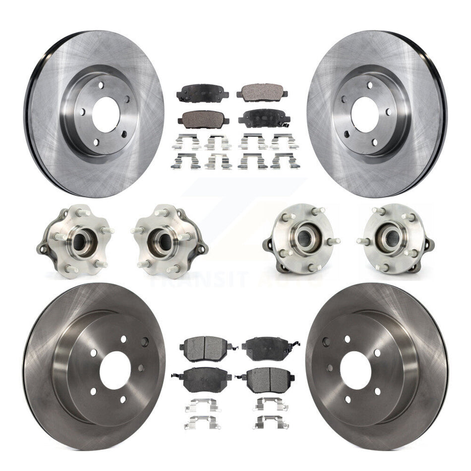 Front Rear Hub Bearings Assembly Disc Brake Rotors And Ceramic Pads Kit (10Pc) For 2003-2004 Nissan Murano AWD KBB-110334