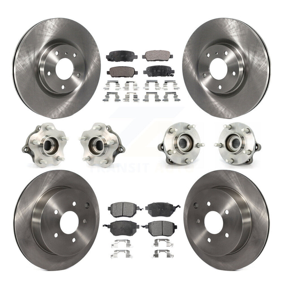 Front Rear Hub Bearings Assembly Disc Brake Rotors And Ceramic Pads Kit (10Pc) For 2005-2007 Nissan Murano AWD KBB-110335