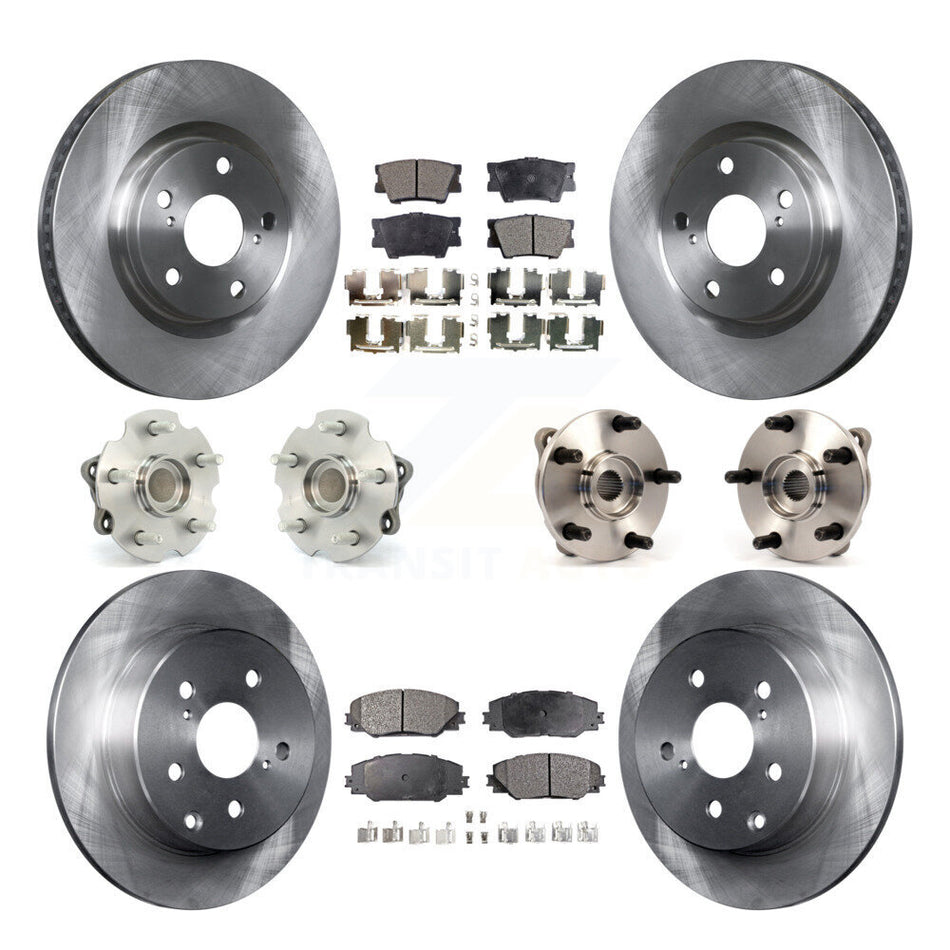 Front Rear Hub Bearings Assembly Disc Brake Rotors And Ceramic Pads Kit (10Pc) For Toyota RAV4 With 3rd Row Seating KBB-110347