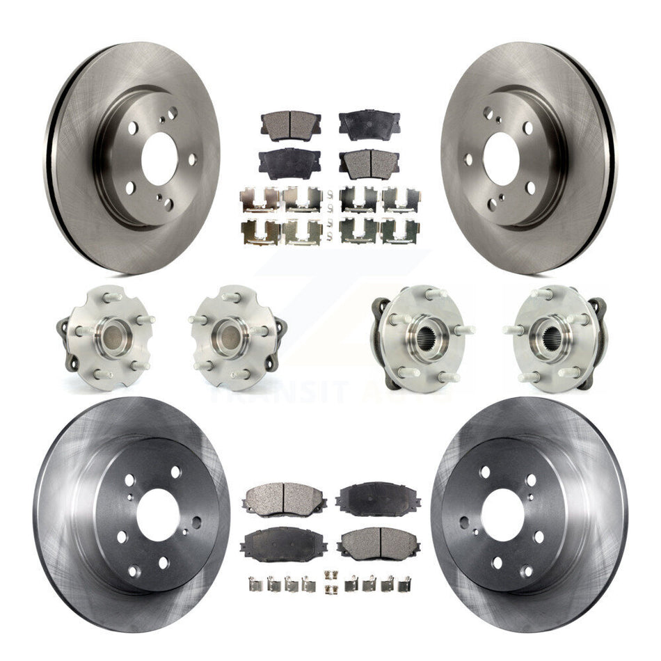 Front Rear Hub Bearings Assembly Disc Brake Rotors And Ceramic Pads Kit (10Pc) For 2013-2018 Toyota RAV4 LE with FWD KBB-110353