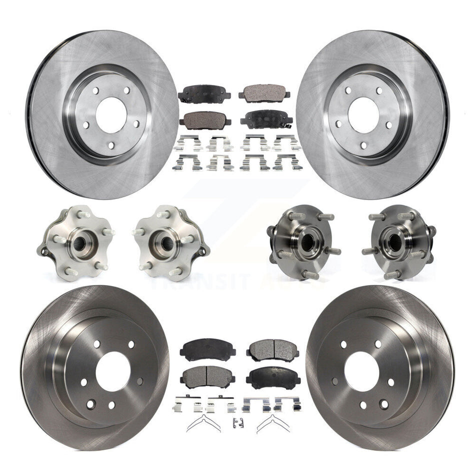 Front Rear Hub Bearings Assembly Disc Brake Rotors And Ceramic Pads Kit (10Pc) For 2014 Nissan Juke Nismo RS with AWD To 04 14 KBB-110355