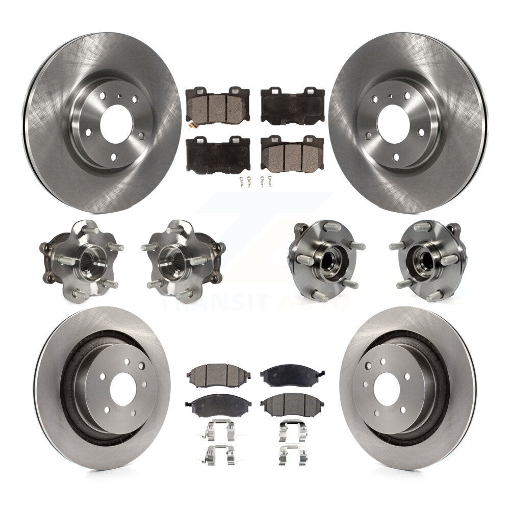 Front Rear Hub Bearings Disc Brake Rotors And Ceramic Pads Kit (10Pc) For Nissan 370Z KBB-110364