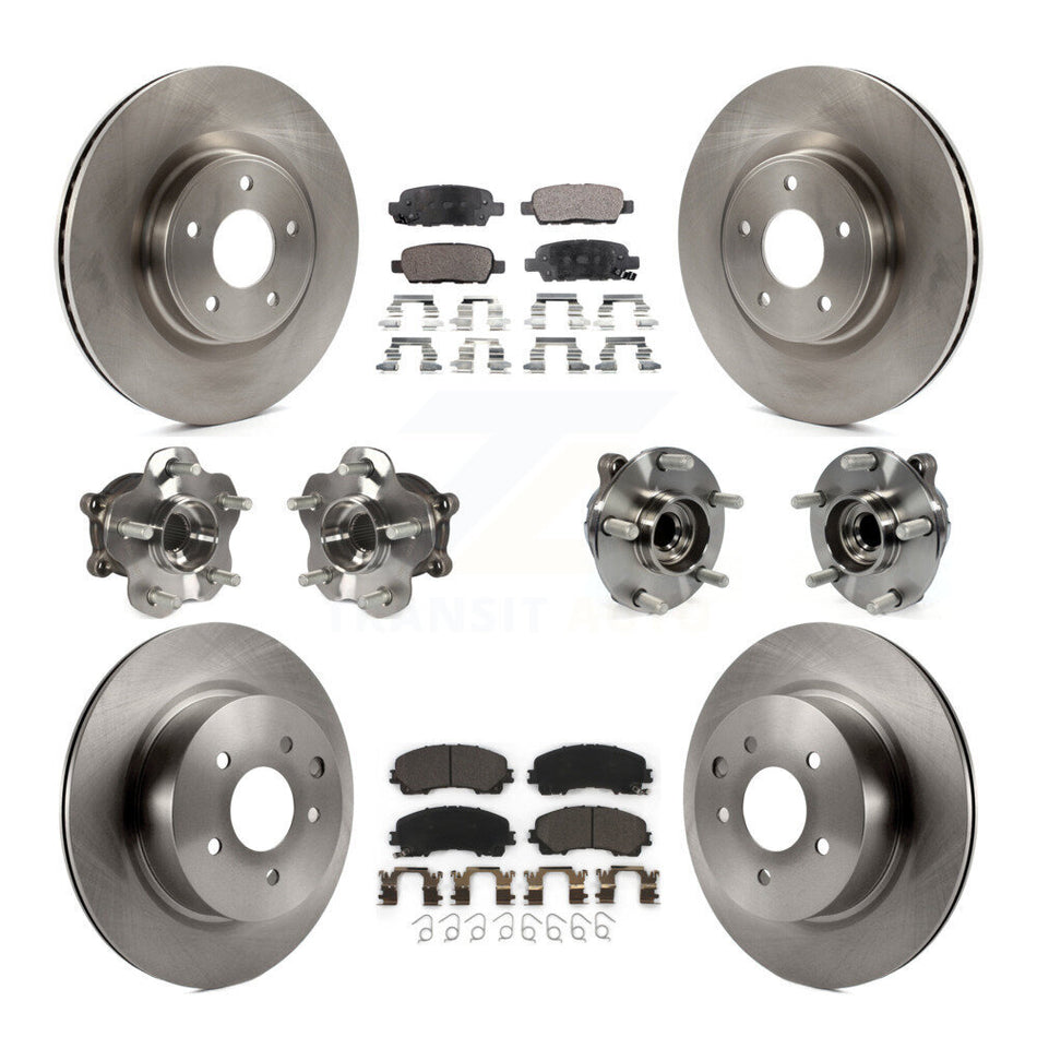 Front Rear Hub Bearings Assembly Disc Brake Rotors And Ceramic Pads Kit (10Pc) For 2016-2017 INFINITI QX50 RWD KBB-110371