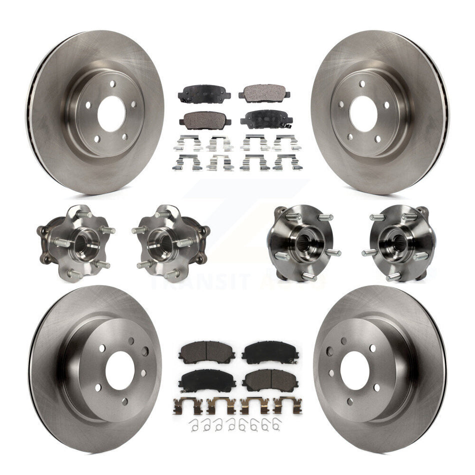 Front Rear Hub Bearing Disc Brake Rotor & Pads Kit (10Pc) For 2016-2017 INFINITI QX50 AWD KBB-110379