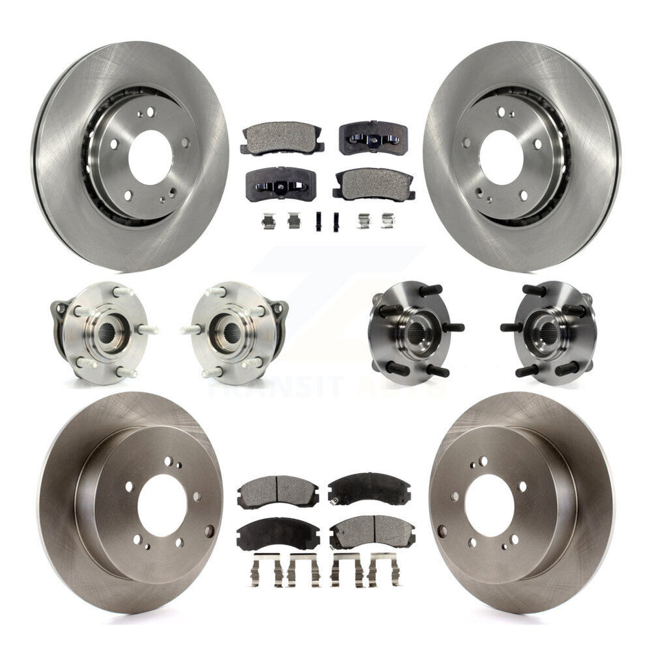 Front Rear Hub Bearings Assembly Disc Brake Rotors And Ceramic Pads Kit (10Pc) For 2010-2011 Mitsubishi Lancer Ralliart Sportback with AWD KBB-110380