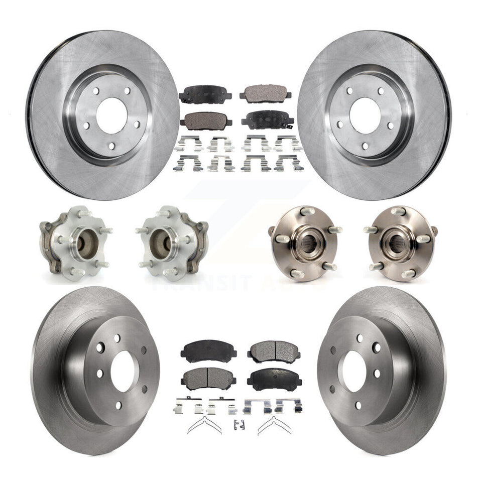 Front Rear Hub Bearings Assembly Disc Brake Rotors And Ceramic Pads Kit (10Pc) For 2007-2012 Nissan Sentra SE-R Spec V with 2.5L KBB-110382
