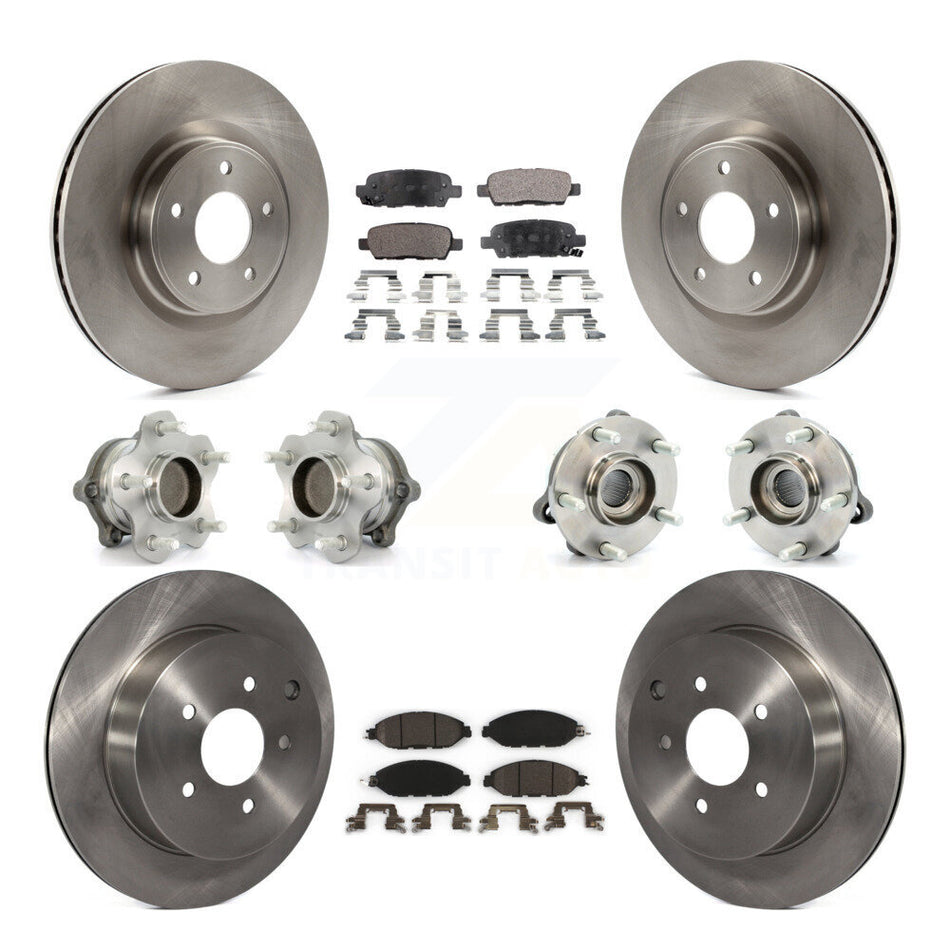 Front Rear Hub Bearings Assembly Disc Brake Rotors And Ceramic Pads Kit (10Pc) For Nissan Pathfinder Murano INFINITI QX60 JX35 FWD KBB-110388