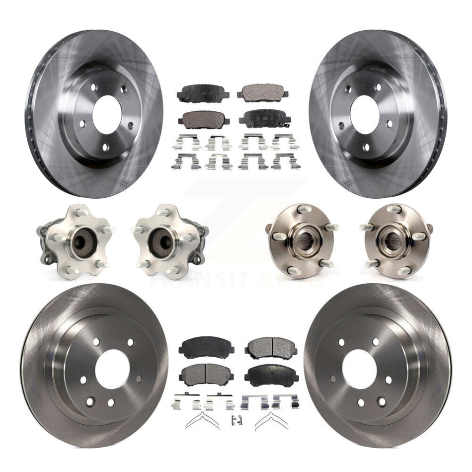 Front Rear Hub Bearings Assembly Disc Brake Rotors And Ceramic Pads Kit (10Pc) For Nissan Rogue Select FWD KBB-110391