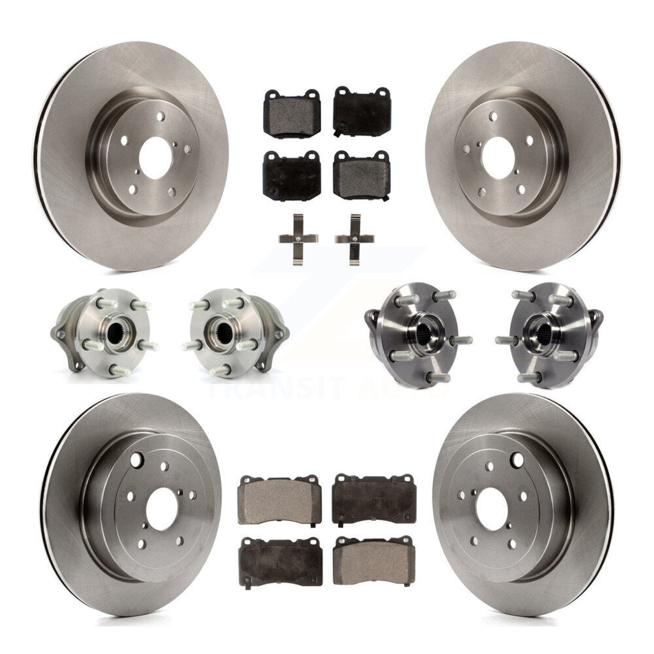 Front Rear Hub Bearings Assembly Disc Brake Rotors And Ceramic Pads Kit (10Pc) For Subaru Impreza WRX STI KBB-110397