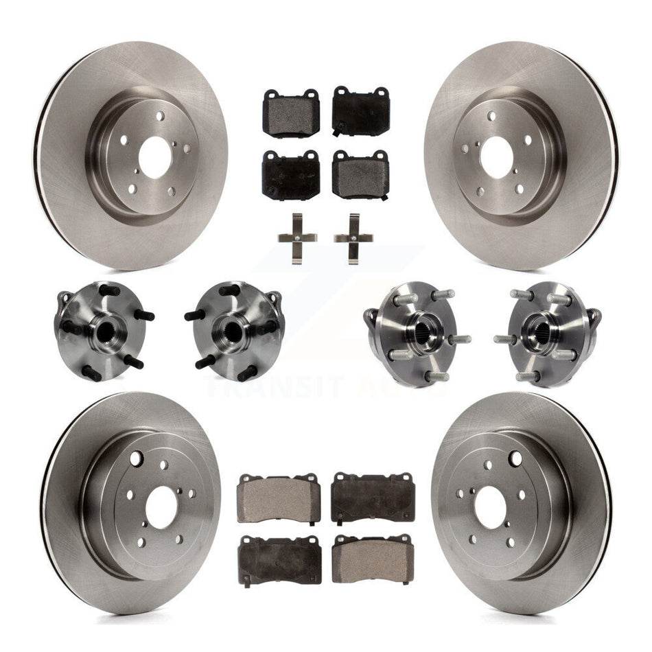 Front Rear Hub Bearings Assembly Disc Brake Rotors And Ceramic Pads Kit (10Pc) For 2008-2012 Subaru Impreza WRX STI KBB-110401