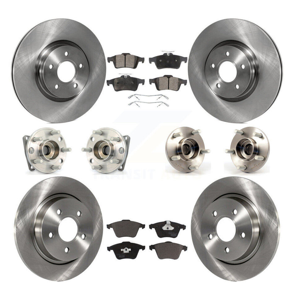Front Rear Hub Bearings Assembly Disc Brake Rotors And Ceramic Pads Kit (10Pc) For 2005-2010 Volvo S40 V50 With 320mm Diameter Rotor AWD KBB-110409