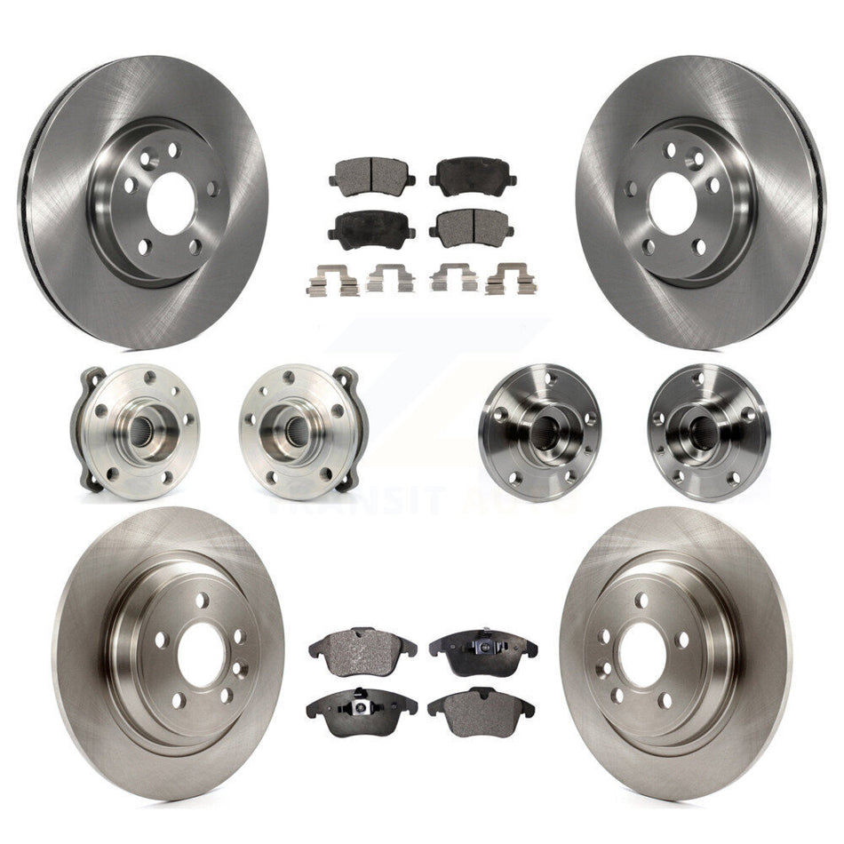 Front Rear Hub Bearings Assembly Disc Brake Rotors And Ceramic Pads Kit (10Pc) For 2013-2014 Volvo S60 3.0L With 300mm Diameter Rotor KBB-110412