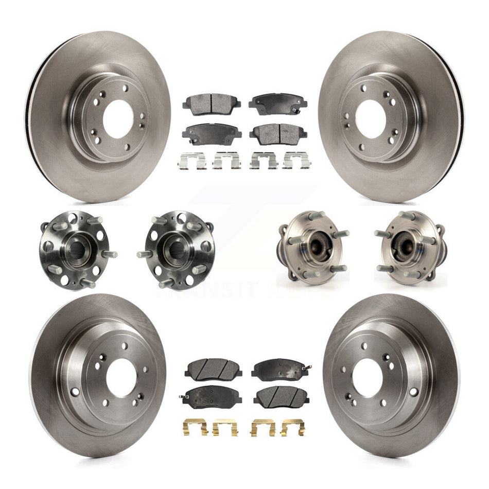 Front Rear Hub Bearings Assembly Disc Brake Rotors And Ceramic Pads Kit (10Pc) For Hyundai Genesis 3.8L KBB-110414