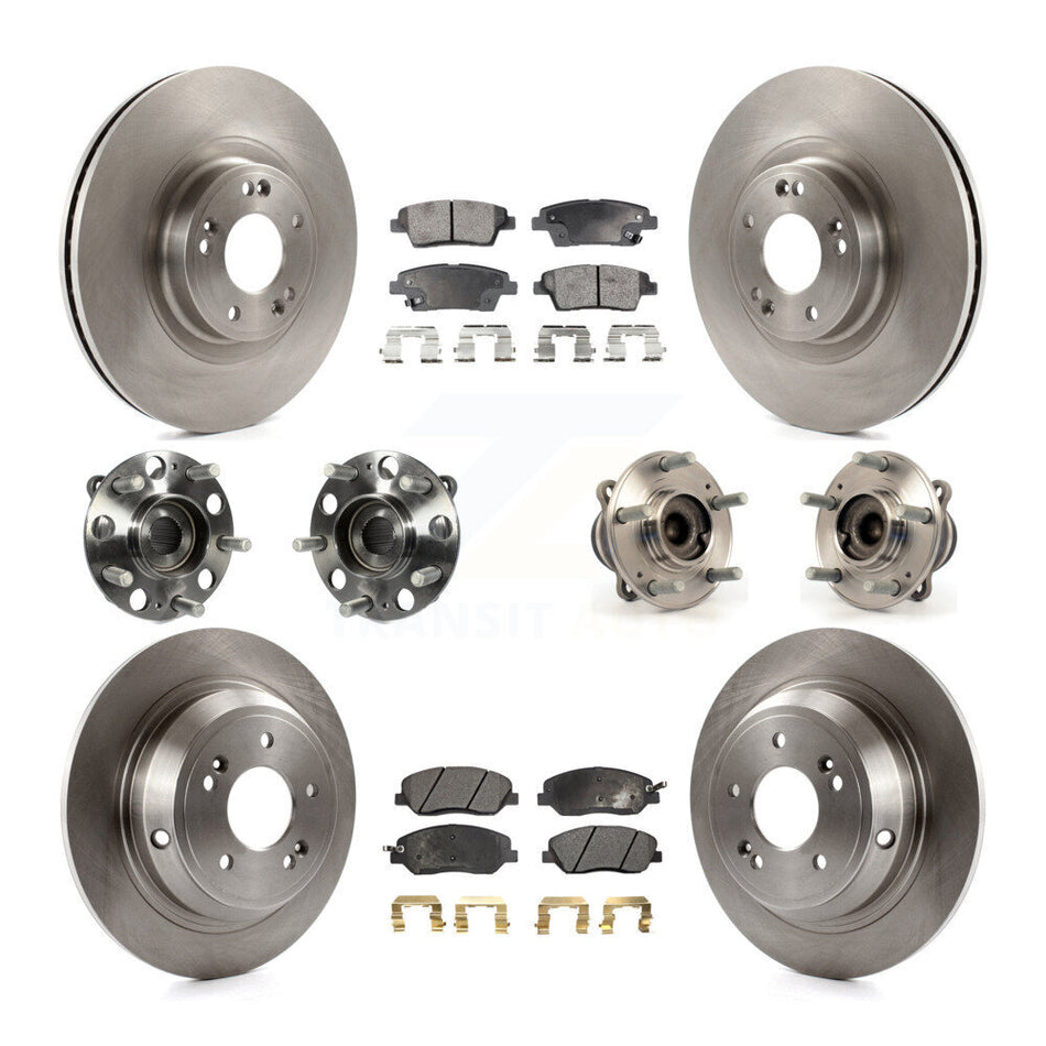 Front Rear Hub Bearings Assembly Disc Brake Rotors And Ceramic Pads Kit (10Pc) For 2012 Hyundai Genesis 3.8L KBB-110415
