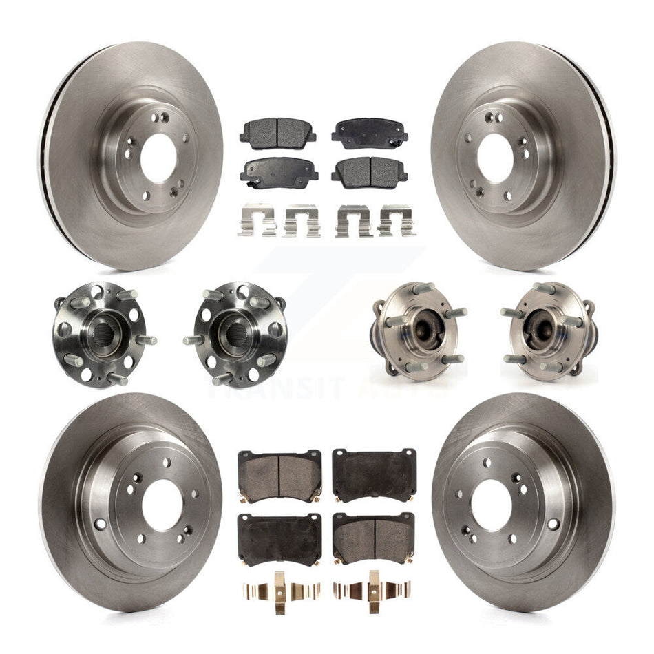 Front Rear Hub Bearings Assembly Disc Brake Rotors And Ceramic Pads Kit (10Pc) For Hyundai Genesis 4.6L KBB-110416