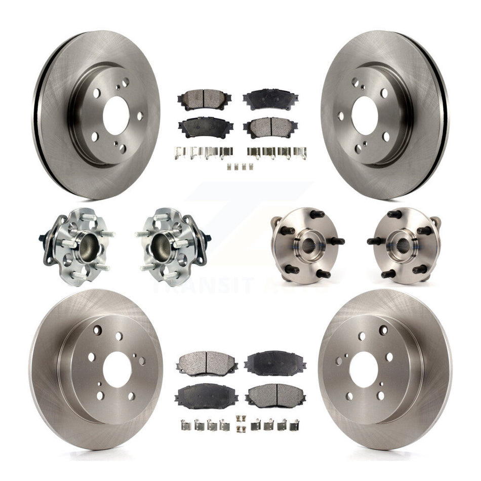 Front Rear Hub Bearings Assembly Disc Brake Rotors And Ceramic Pads Kit (10Pc) For 2012-2018 Toyota Prius V KBB-110432