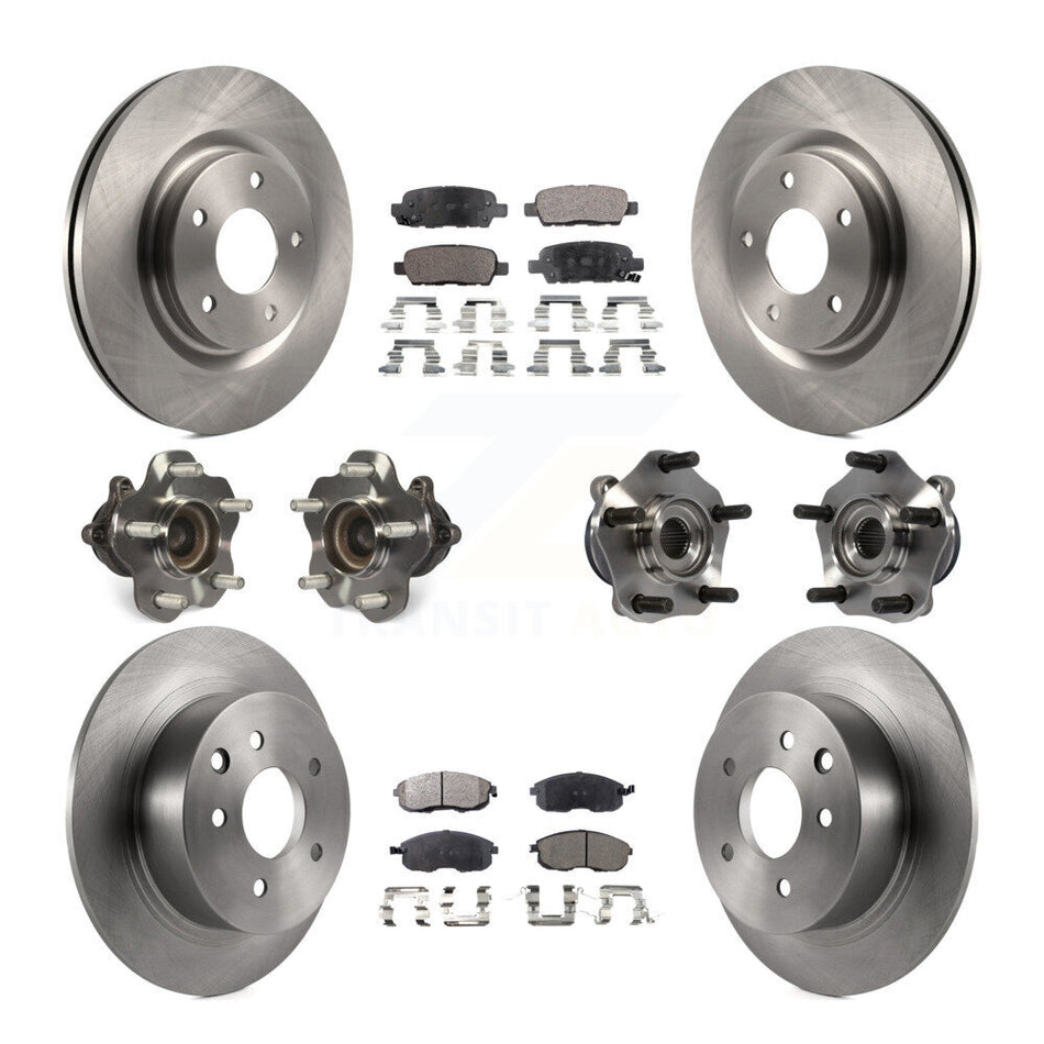 Front Rear Hub Bearings Assembly Disc Brake Rotors And Ceramic Pads Kit (10Pc) For 2017-2019 Nissan Sentra Turbocharged KBB-110444