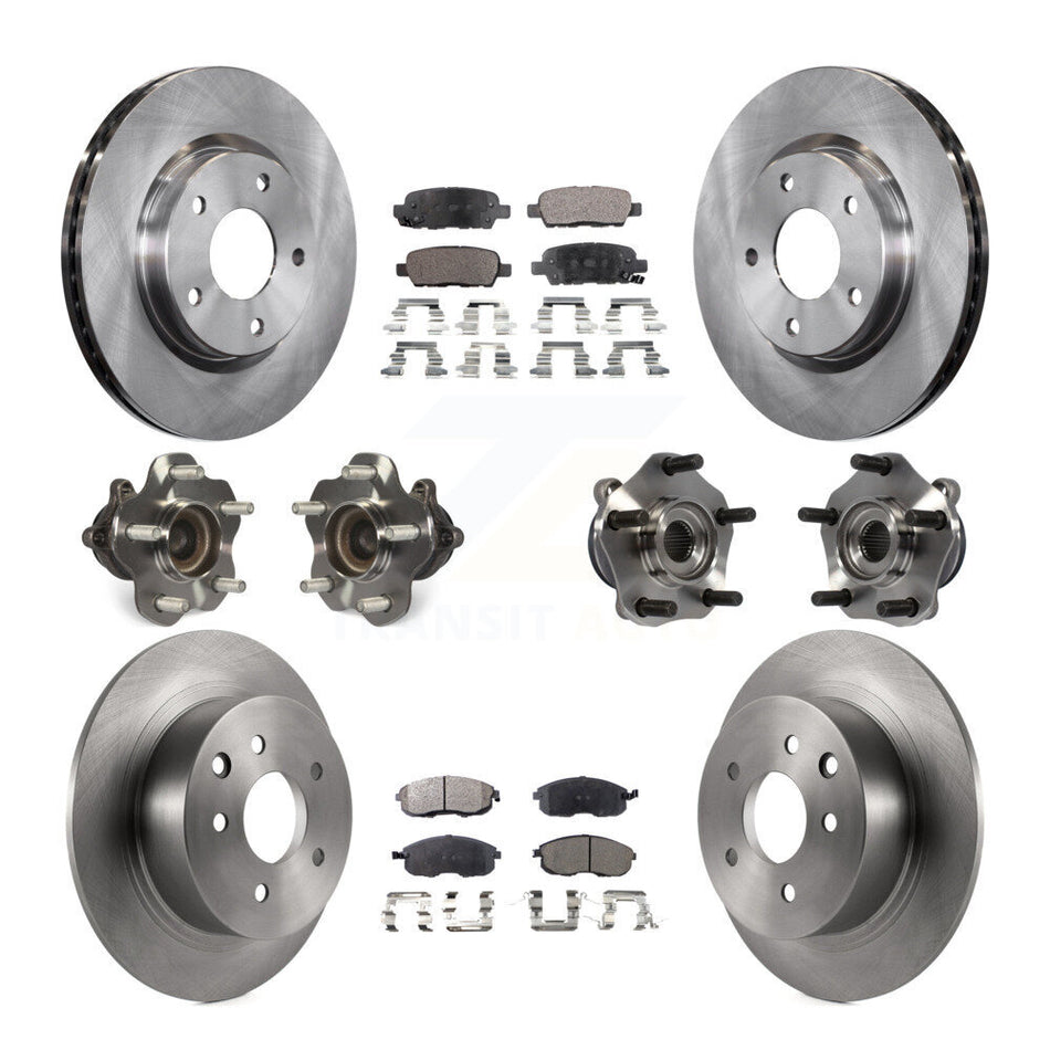 Front Rear Hub Bearings Assembly Disc Brake Rotors And Ceramic Pads Kit (10Pc) For Nissan Sentra KBB-110445