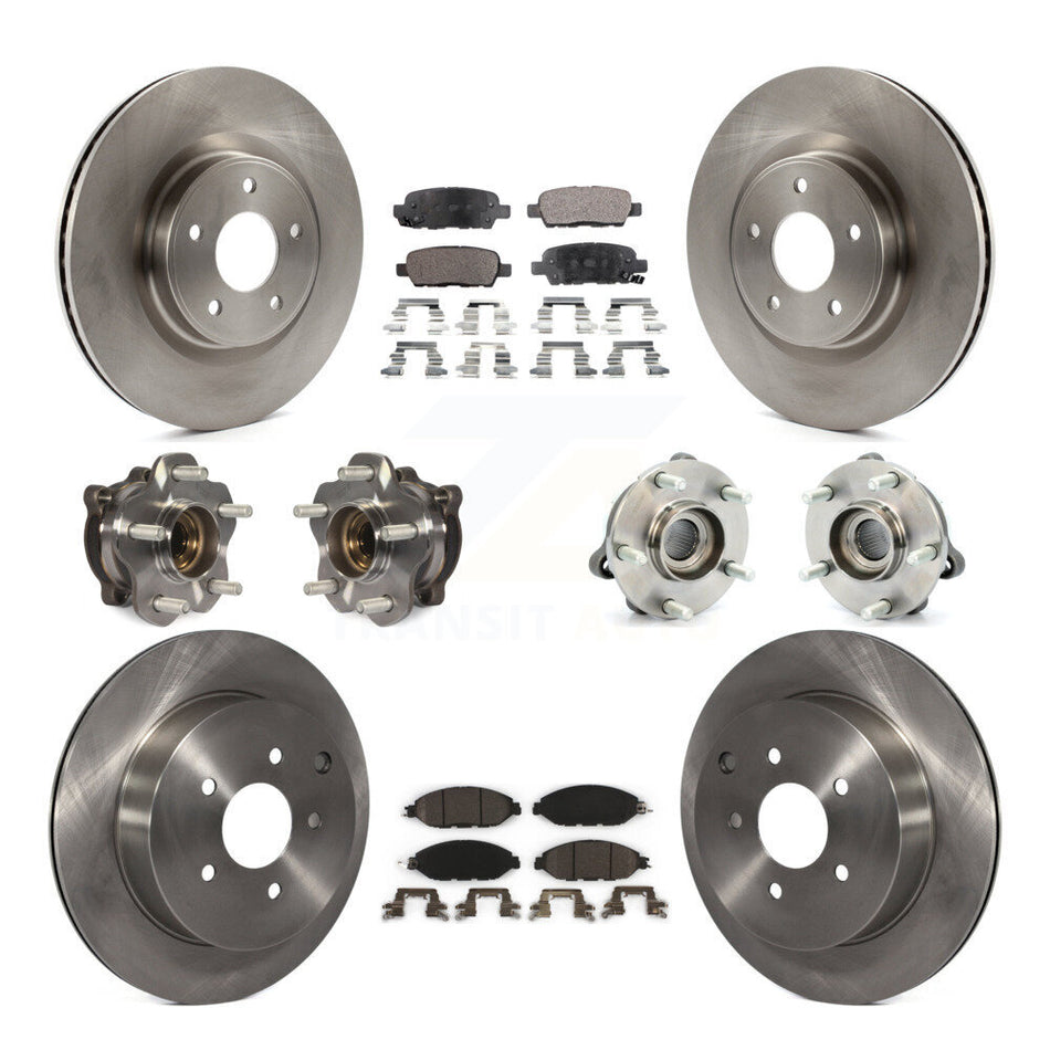 Front Rear Hub Bearings Assembly Disc Brake Rotors And Ceramic Pads Kit (10Pc) For Nissan Pathfinder Murano INFINITI QX60 JX35 KBB-110457