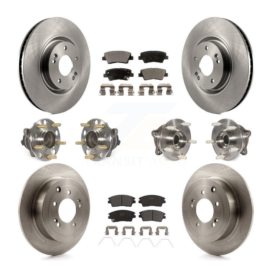 Front Rear Hub Bearings Assembly Disc Brake Rotors And Ceramic Pads Kit (10Pc) For 2017-2021 Kia Sportage FWD with Turbocharged With Manual Parking KBB-110465