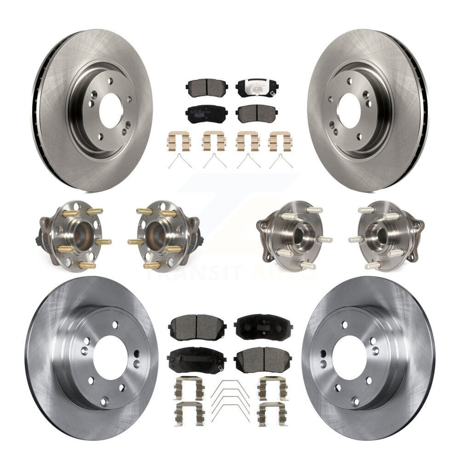 Front Rear Hub Bearings Assembly Disc Brake Rotors And Ceramic Pads Kit (10Pc) For Kia Optima With Manual Parking KBB-110466