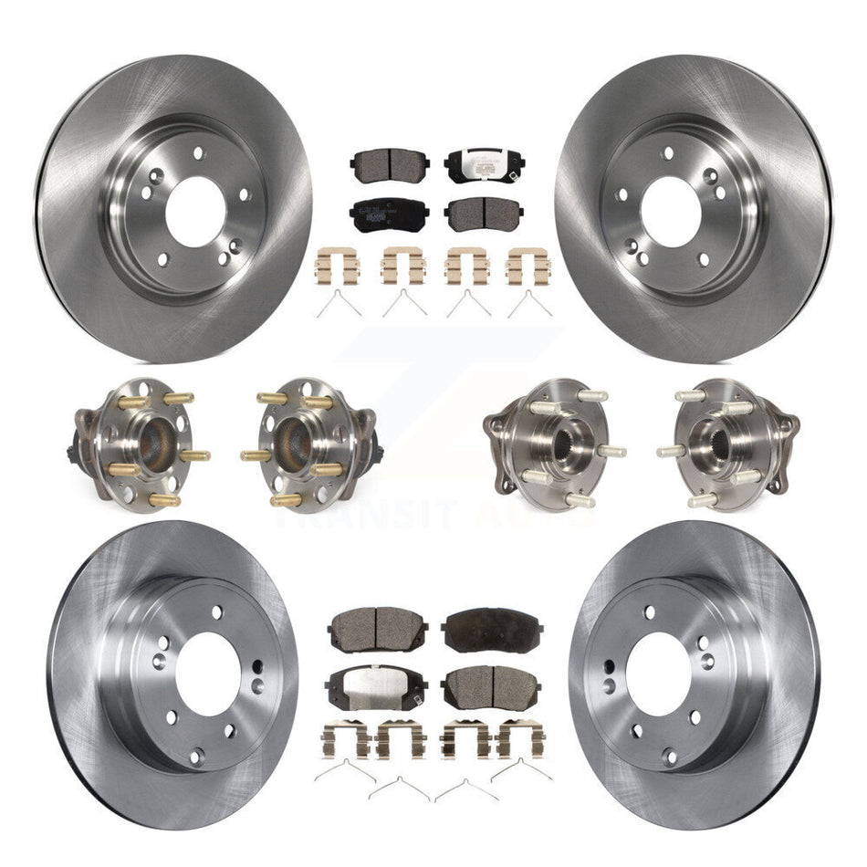Front Rear Hub Bearings Assembly Disc Brake Rotors And Ceramic Pads Kit (10Pc) For Kia Optima With Manual Parking KBB-110471