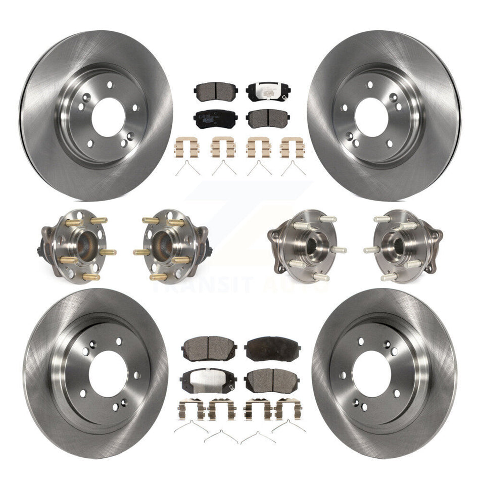 Front Rear Hub Bearings Assembly Disc Brake Rotors And Ceramic Pads Kit (10Pc) For 2016 Kia Optima LX EX 1.6T with GAS engine With Electric Parking KBB-110473