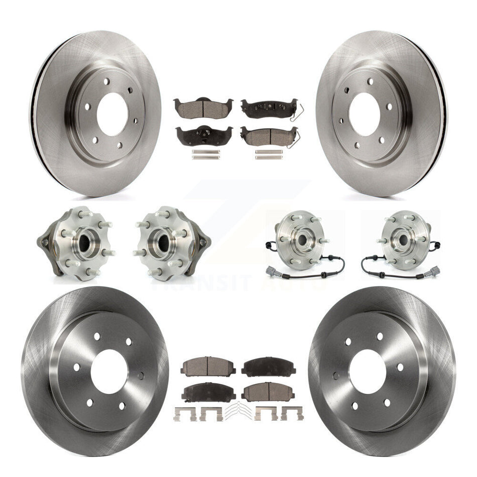 Front Rear Hub Bearings Assembly Disc Brake Rotors And Ceramic Pads Kit (10Pc) For 2008 Nissan Armada AWD 4WD With Internal ABS KBB-110496