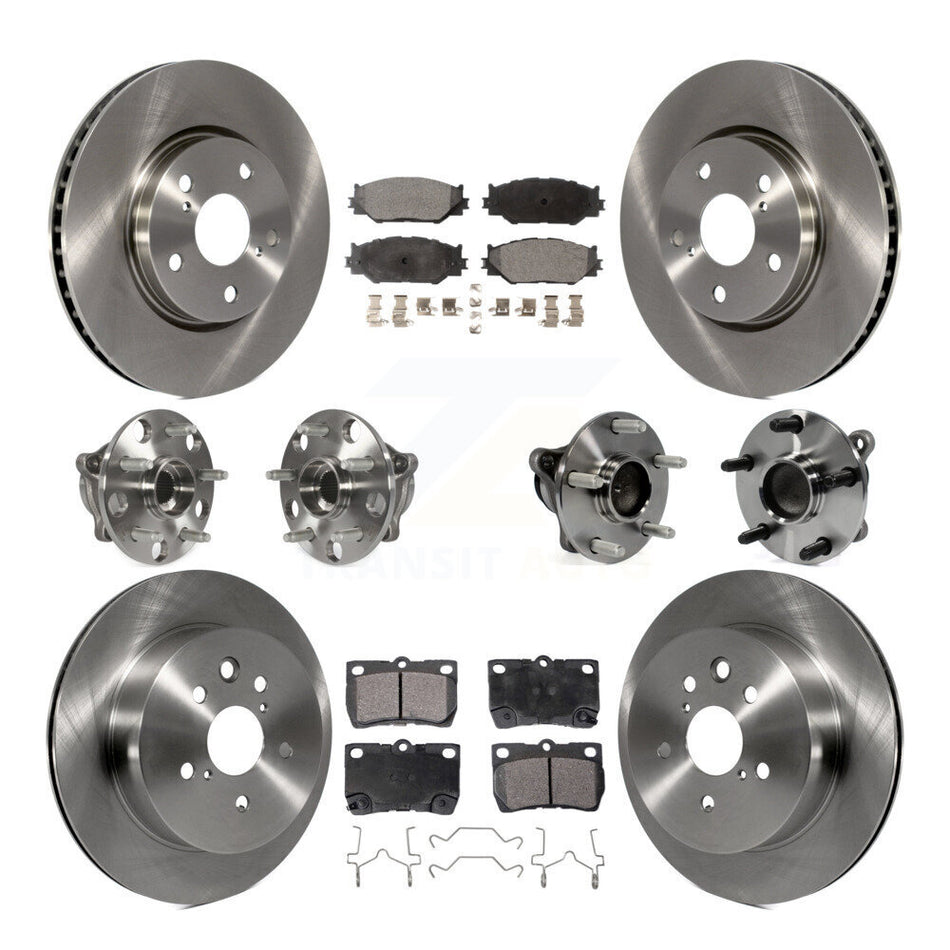 Front Rear Hub Bearings Assembly Disc Brake Rotors And Ceramic Pads Kit (10Pc) For 2010-2013 Lexus IS250 C with RWD Vehicles Built Canadian Market KBB-110512