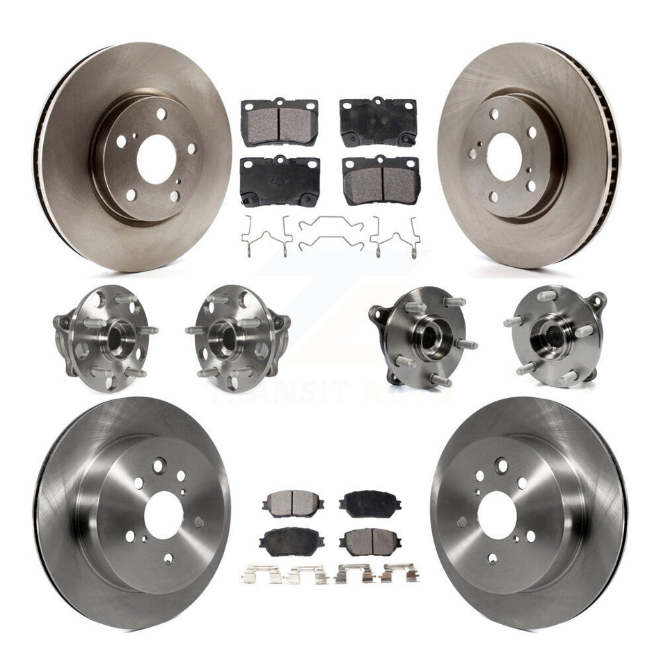 Front Rear Hub Bearings Assembly Disc Brake Rotors And Ceramic Pads Kit (10Pc) For 2006 Lexus GS300 AWD KBB-110523