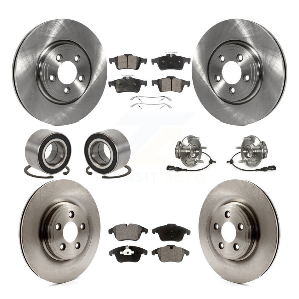 Front Rear Wheel Hub Bearings Assembly Disc Brake Rotors And Ceramic Pads Shoes Kit (10Pc) For 2013 Jaguar XF 2.0L KBB-110536