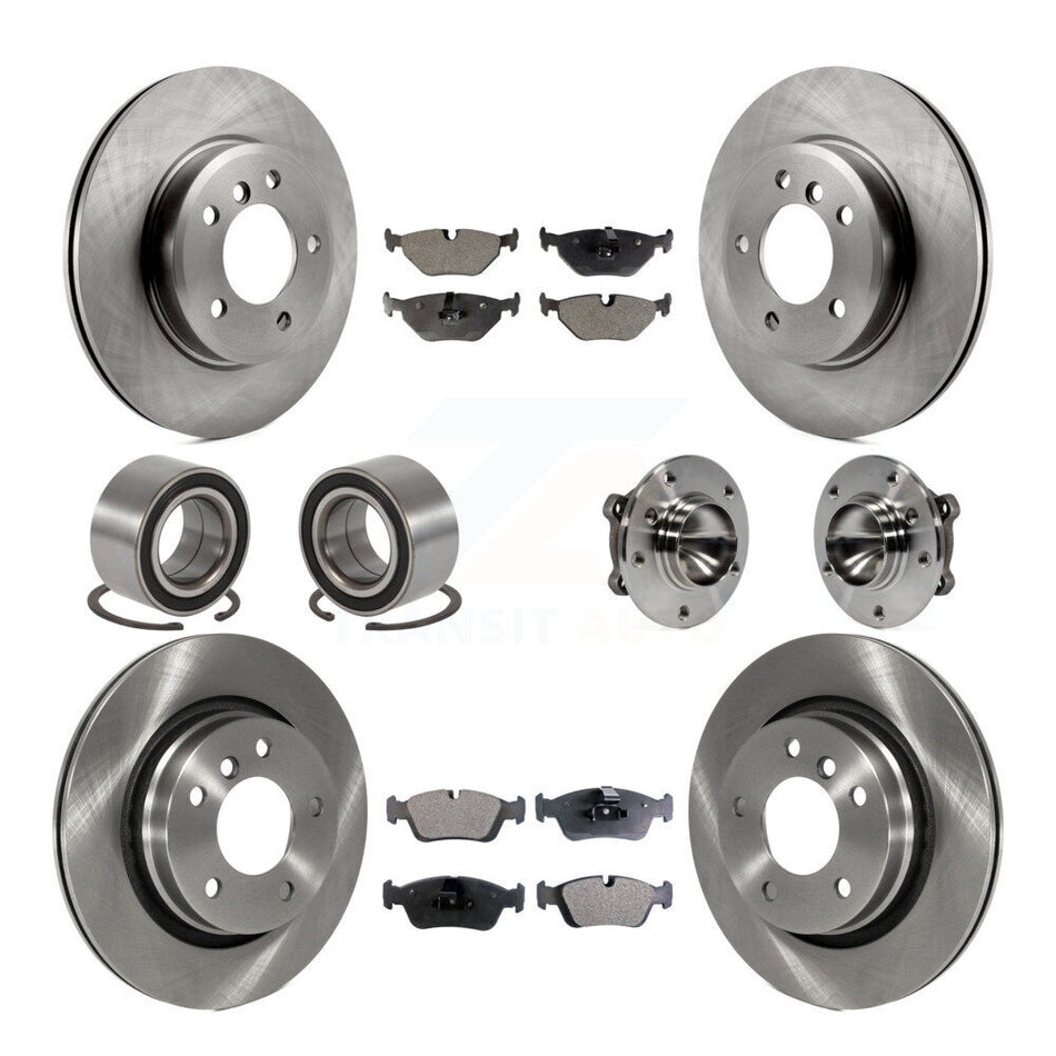 Front Rear Wheel Hub Bearings Assembly Disc Brake Rotors And Ceramic Pads Shoes Kit (10Pc) For 2006 BMW 325Ci KBB-110599
