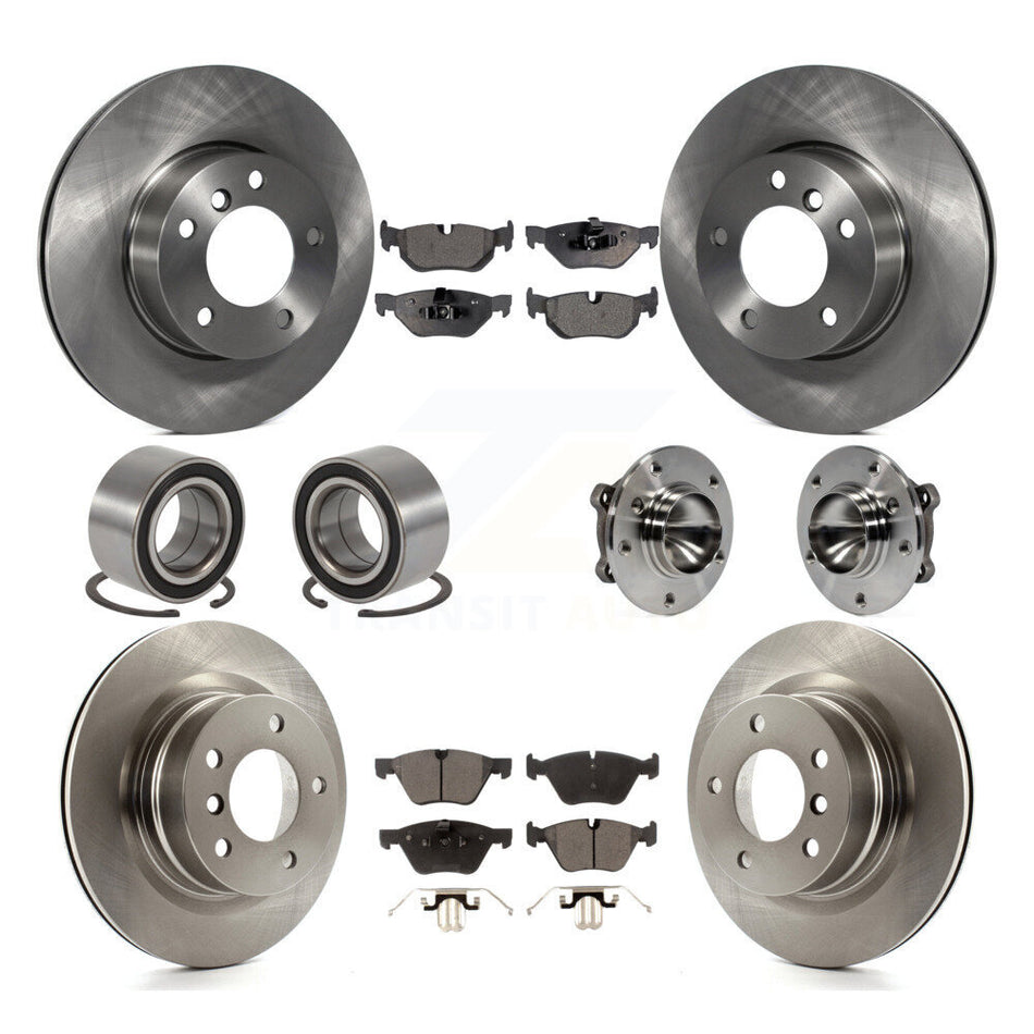 Front Rear Wheel Hub Bearings Assembly Disc Brake Rotors And Ceramic Pads Shoes Kit (10Pc) For 2008-2013 BMW 128i KBB-110601