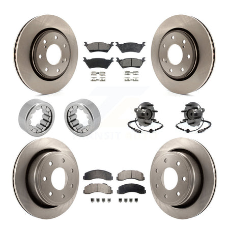 Front Rear Hub Bearing Brake Rotor & Pad Shoe Kit (10Pc) For Ford F-150 With 7 Lug Wheels KBB-110734