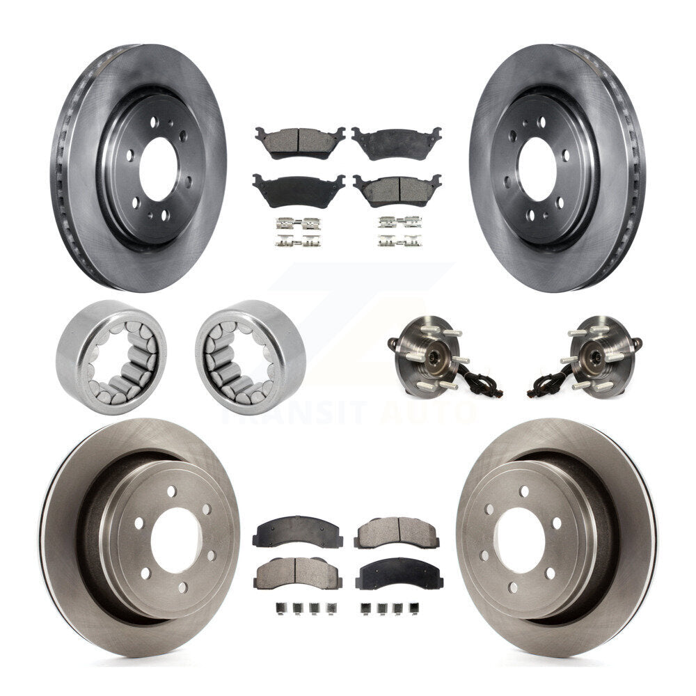 Front Rear Hub Bearing Disc Brake Rotors And Ceramic Pads Shoes Kit (10Pc) For Ford F-150 KBB-110740