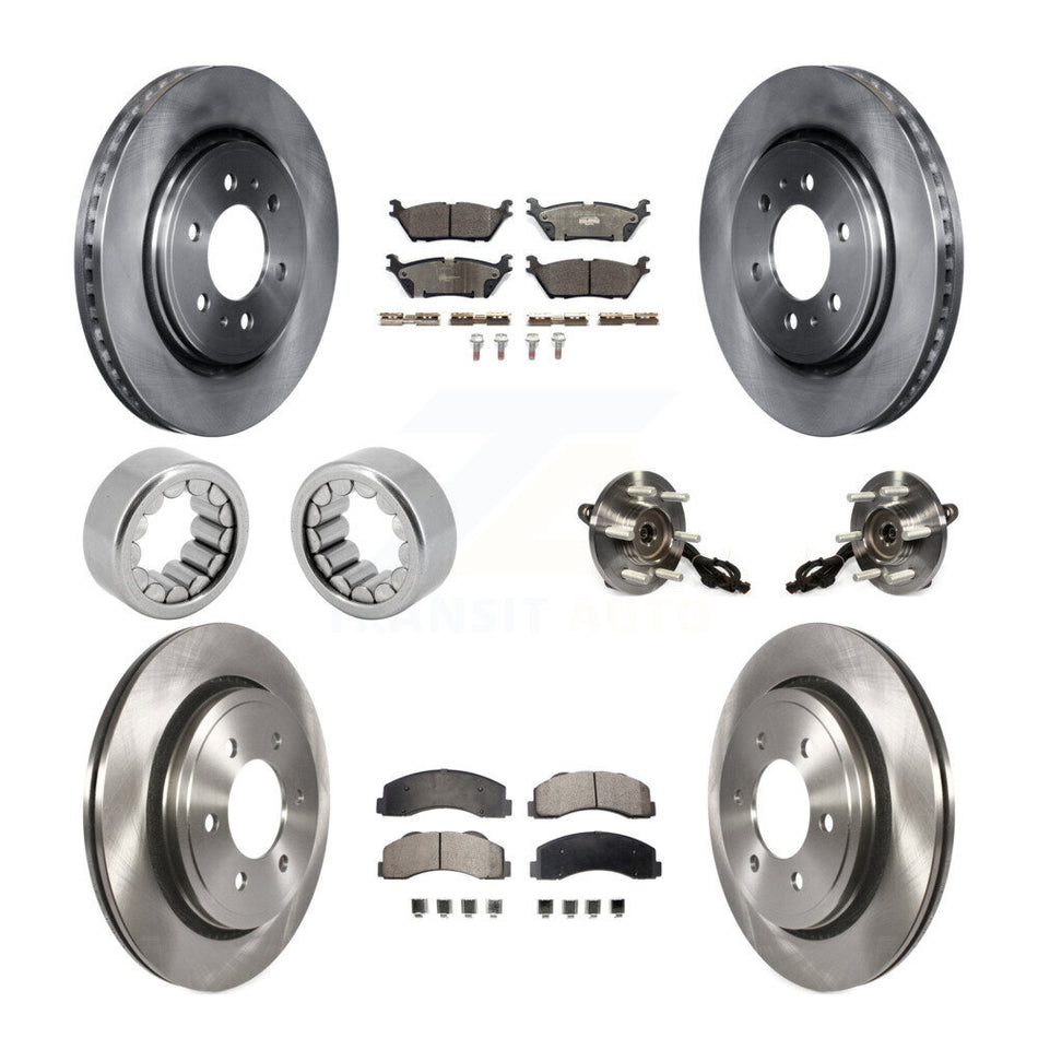 Front Rear Hub Bearing Disc Brake Rotors And Ceramic Pads Shoes Kit (10Pc) For Ford F-150 KBB-110741