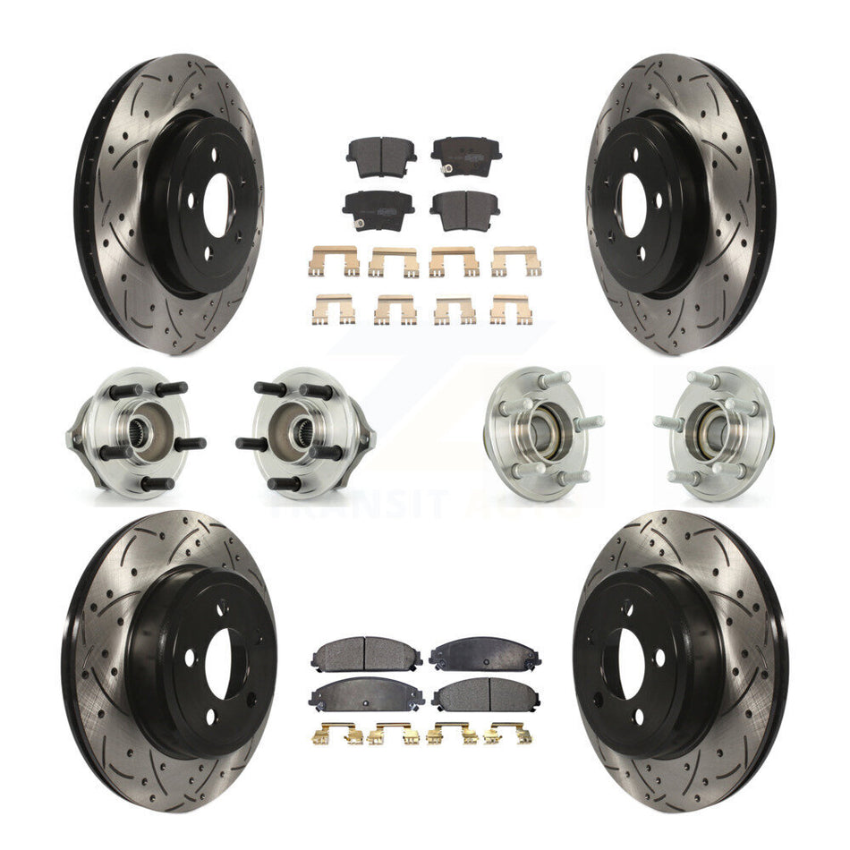 Front Rear Hub Bearings Assembly Coated Disc Brake Rotors And Semi-Metallic Pads Kit (10Pc) For Chrysler 300 Dodge Charger Magnum KBB-110747