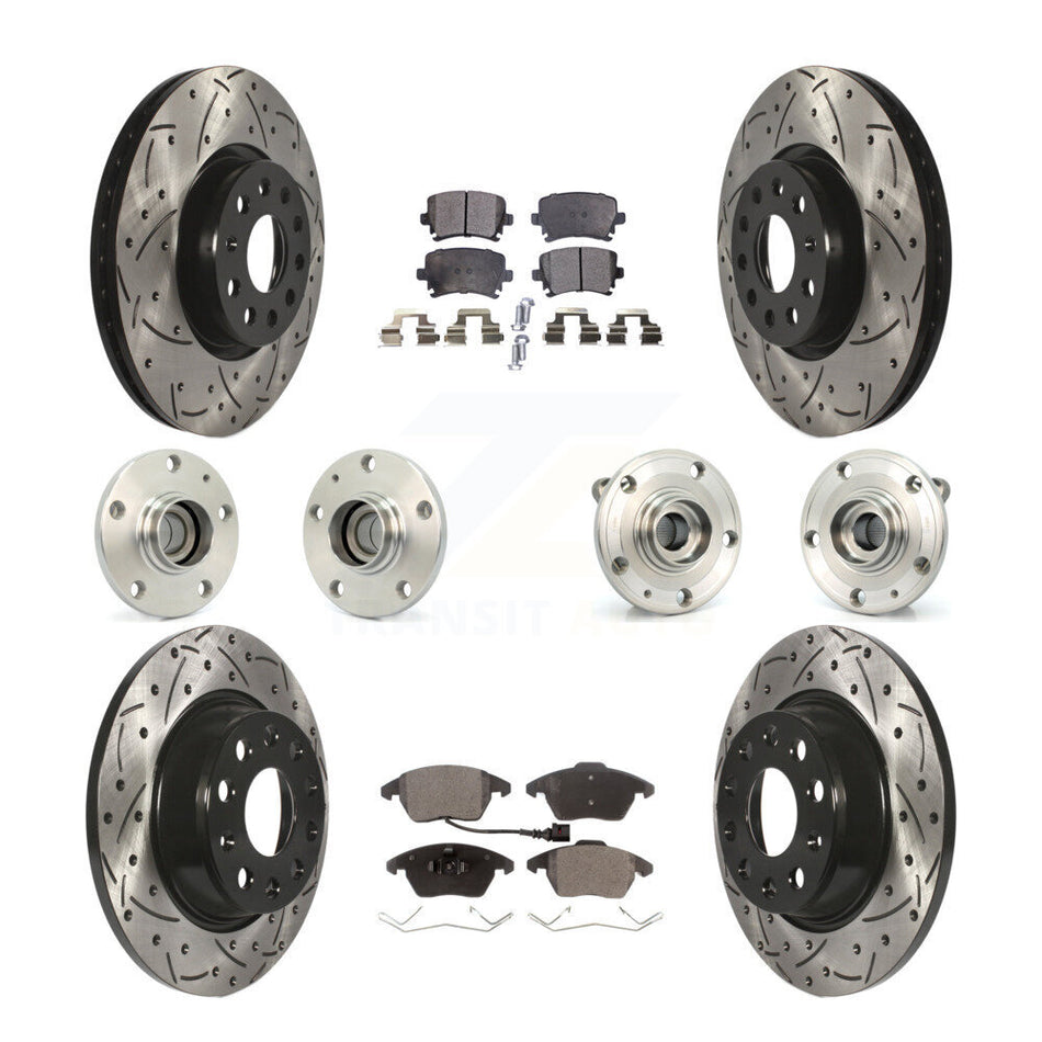 Front Rear Hub Bearings Assembly Coated Disc Brake Rotors And Semi-Metallic Pads Kit (10Pc) For Volkswagen CC Passat KBB-110753