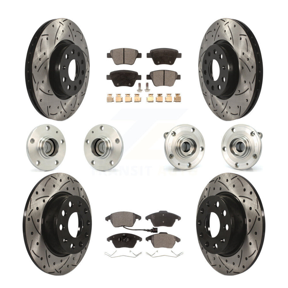 Front Rear Hub Bearings Assembly Coated Disc Brake Rotors And Semi-Metallic Pads Kit (10Pc) For Volkswagen Beetle GTI KBB-110754