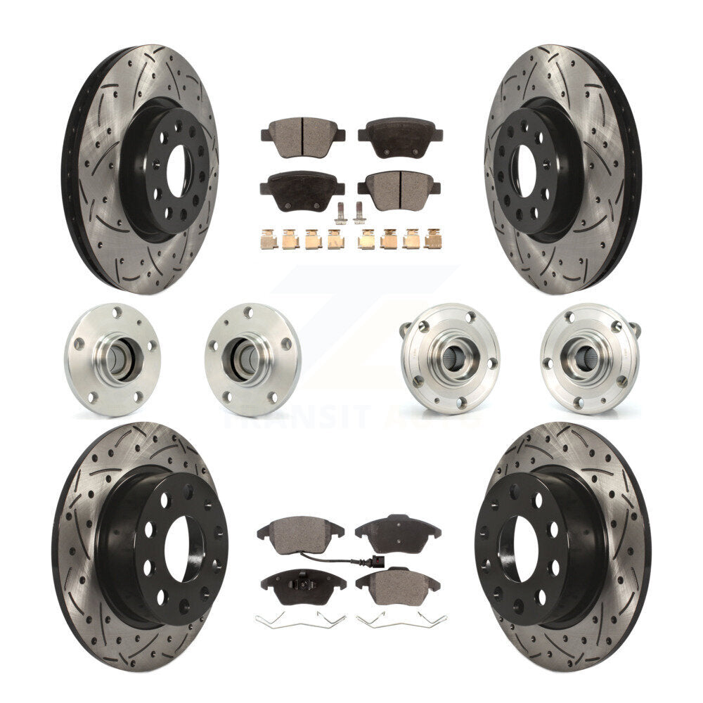 Front Rear Hub Bearing Coated Brake Rotor Pads Kit (10Pc) For 17-18 Volkswagen Jetta 2.0L KBB-110755