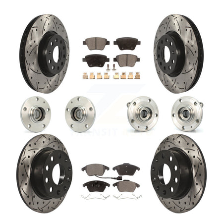 Front Rear Hub Bearing Coated Brake Rotor Pads Kit (10Pc) For 17-18 Volkswagen Jetta 2.0L KBB-110755