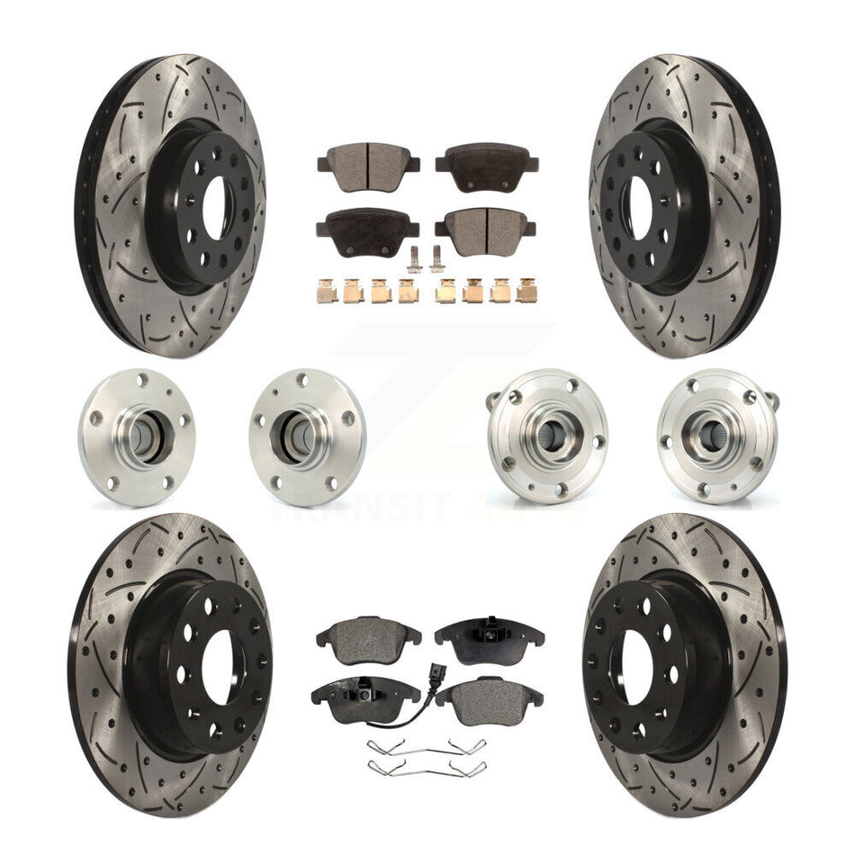 Front Rear Hub Bearings Assembly Coated Disc Brake Rotors And Semi-Metallic Pads Kit (10Pc) For Volkswagen Passat KBB-110758