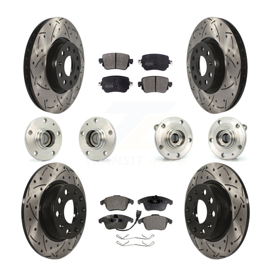 Front Rear Hub Bearings Assembly Coated Disc Brake Rotors And Semi-Metallic Pads Kit (10Pc) For Volkswagen Passat KBB-110759