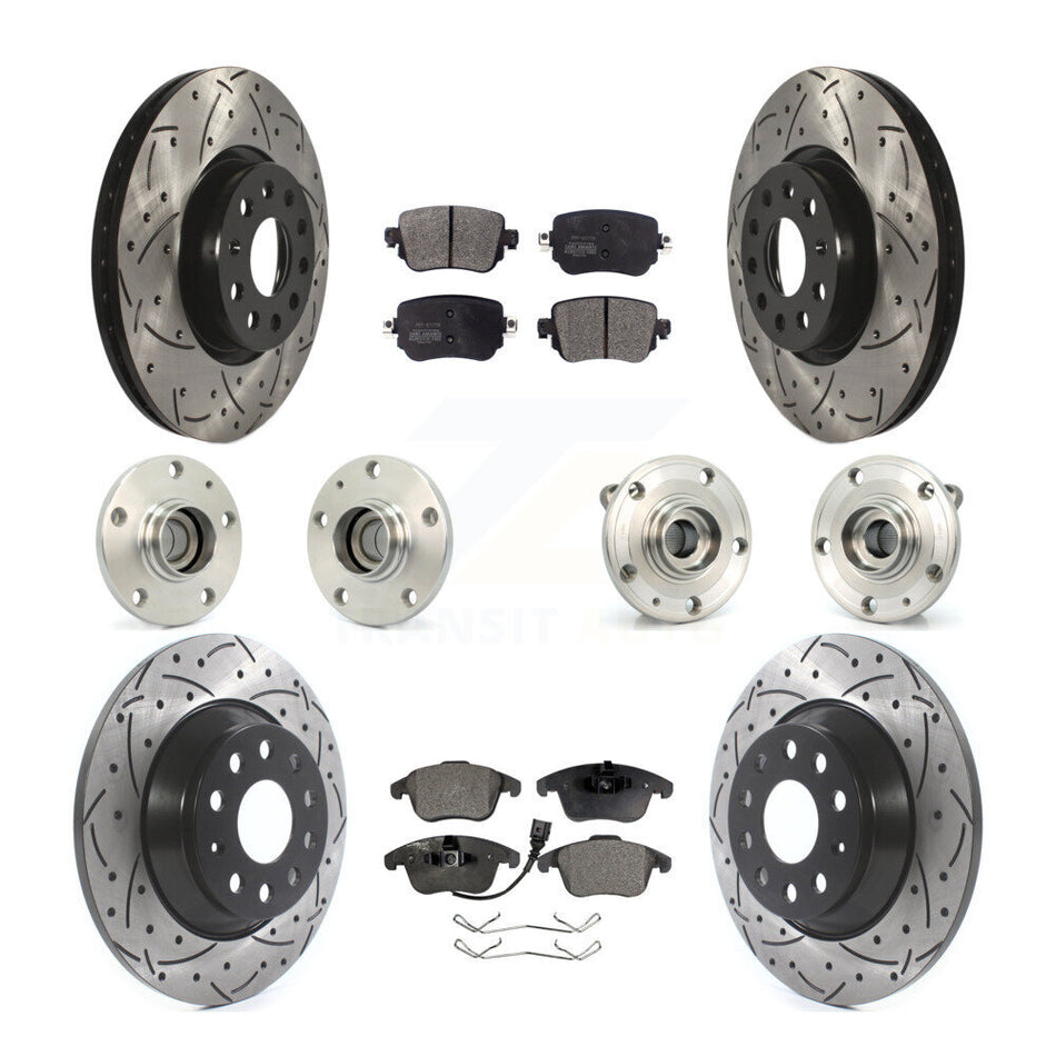 Front Rear Hub Bearings Assembly Coated Disc Brake Rotors And Semi-Metallic Pads Kit (10Pc) For 2016-2018 Audi Q3 KBB-110760