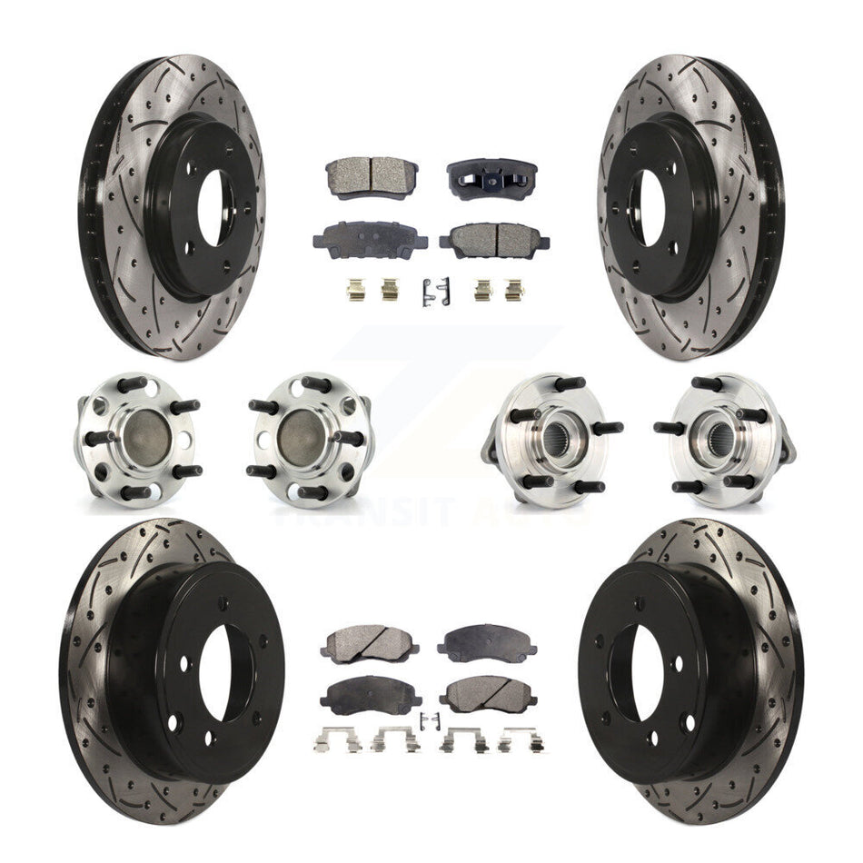 Front Rear Hub Bearings Assembly Coated Disc Brake Rotors And Semi-Metallic Pads Kit (10Pc) For 2009 Dodge Caliber SXT with Drum rear brakes Non-ABS KBB-110770